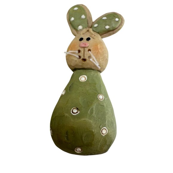 Handcrafted Green Bunny Rabbit Brooch Pin With Polka Dot Ears & Decorative Accen - Picture 1 of 5
